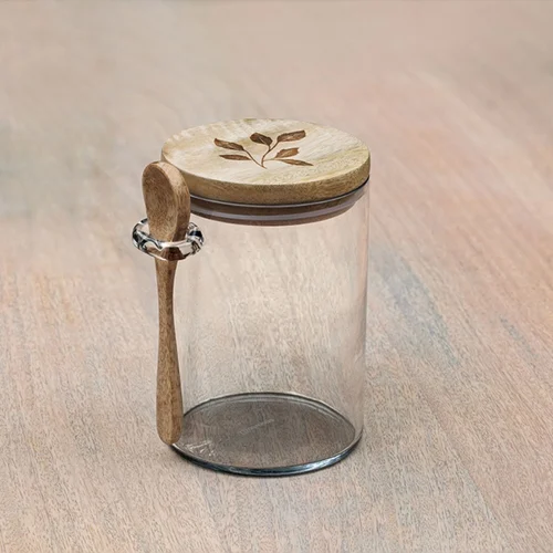 Glass Jar with Woode