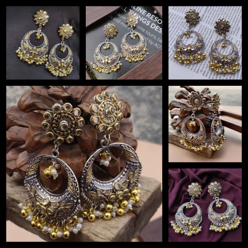  Get More Photos Interested in this product? Get Best Quote GS premium quality dual tone kundan stone work flower stud with Chandbali earring