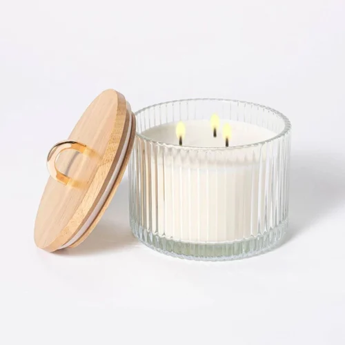 Glass Ribbed 3 Wick 